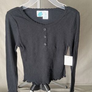 Black Ribbed Long Sleeve Top